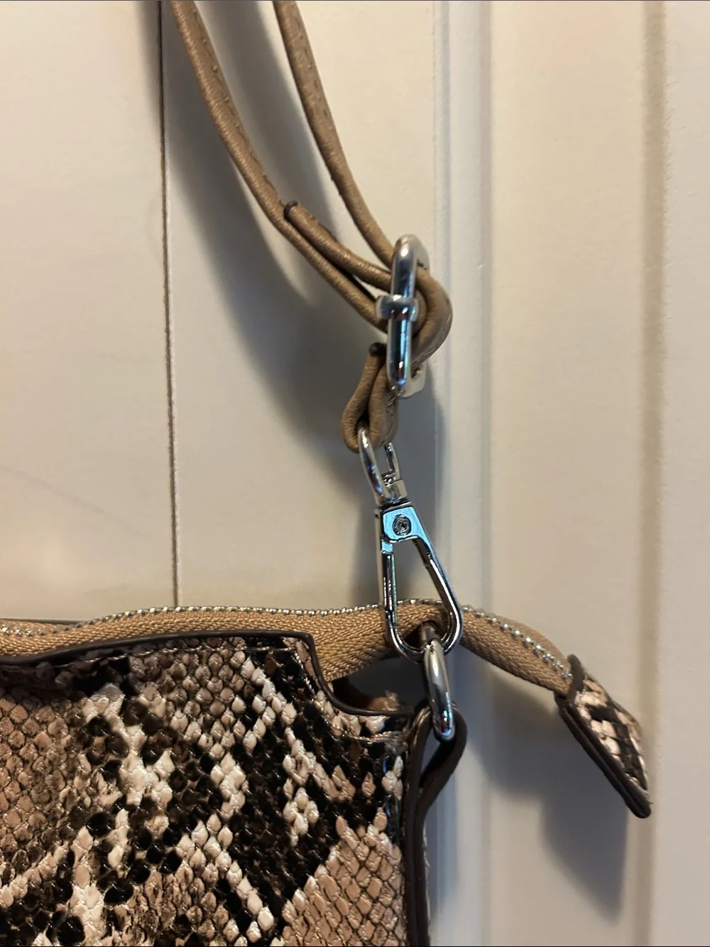 Snake-Print Crossbody Bag in Beige and Black